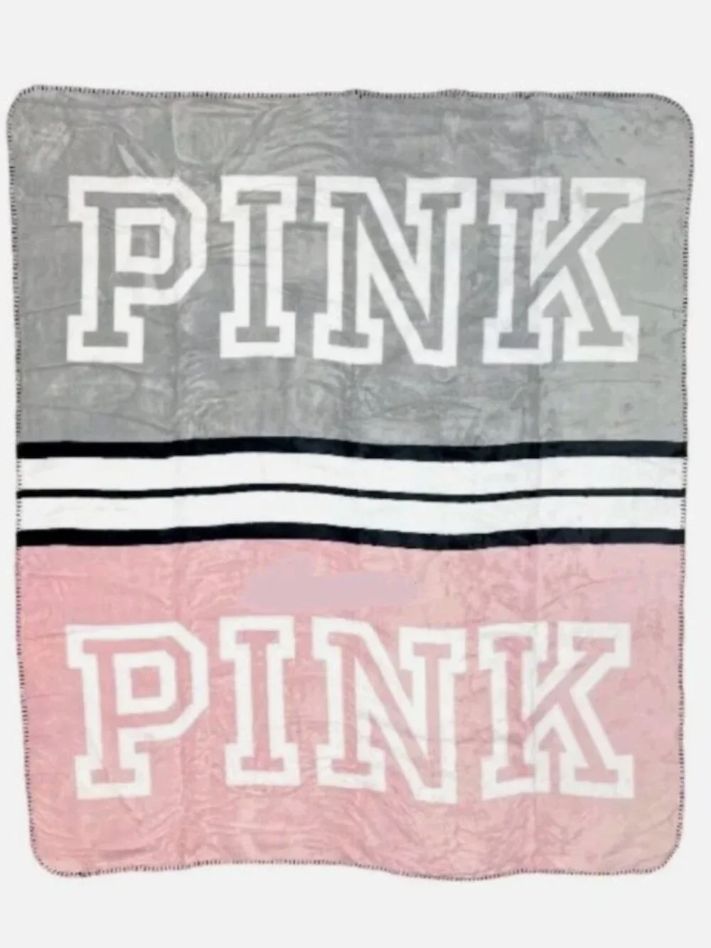 Victoria's Secret PINK Cozy Plush Pink Tote + Blanket Logo Color Block Set NWT